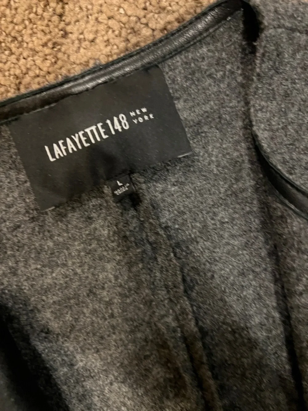 Lafayette 148 gray black leather wool jacket large color smoke - Picture 5 of 11